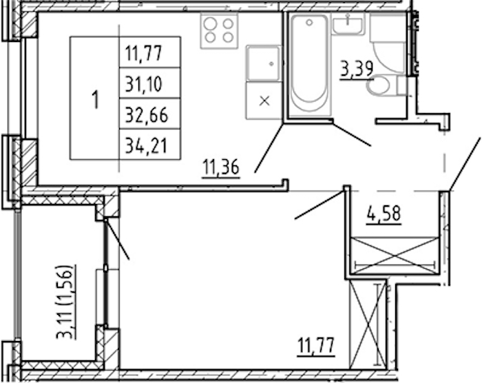 1-комнатная квартира 31.1 м², 9/12 эт., ЖК «Полис Новоселье»